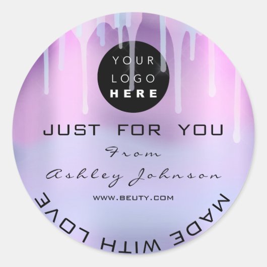 Glitter Dank Logo Holograaf gemaakt Blauw Paars Ronde Sticker (Voorkant)