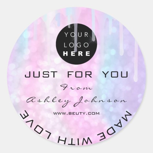 Glitter Dank Logo Holograaf gemaakt van roze Blauw Ronde Sticker (Voorkant)