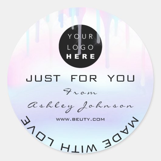 Glitter Dank Logo Holograaf in Blauw Wit Ronde Sticker (Voorkant)