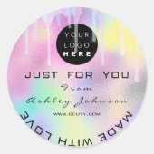 Glitter Dank Logo Holograaf Metaal Roze Deeg Ronde Sticker (Voorkant)