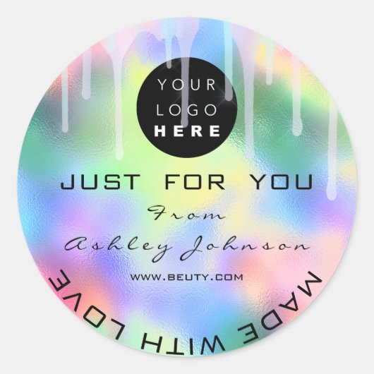 Glitter Dank Logo Holograaf Metaal Roze Groen Ronde Sticker (Voorkant)