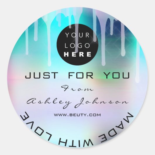 Glitter Dank Logo Holograaf Metaal Roze Oceaan Ronde Sticker (Voorkant)