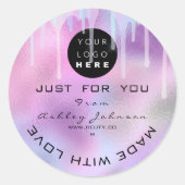 Glitter Dank Logo Holograaf Metal Pink Paars Ronde Sticker (Voorkant)