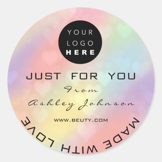 Glitter Dank Logo Holograaf Unieke roze harten Ronde Sticker (Voorkant)