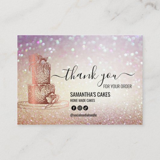 Glitter Dank u Cake Care Instructies Visitekaartje (Achterkant)
