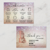 Glitter Dank u Cake Care Instructies Visitekaartje (Voorkant / Achterkant)