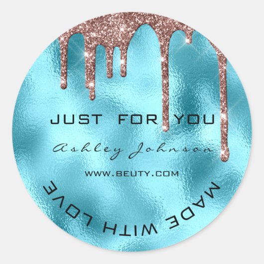 Glitter dank u Roos blauw gemaakt met liefde naam Ronde Sticker (Voorkant)