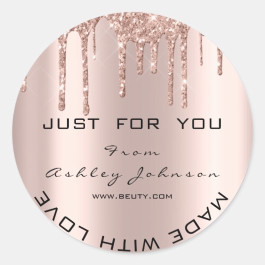 Glitter Dank u Roos Gold met liefde Ronde Sticker (Voorkant)