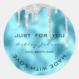 Glitter dank u zilveren blauw gemaakt met liefde n ronde sticker