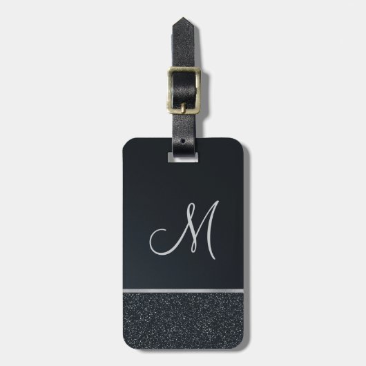 Glitter Dark Grey met Monogram Bagagelabel (Voorkant verticaal)