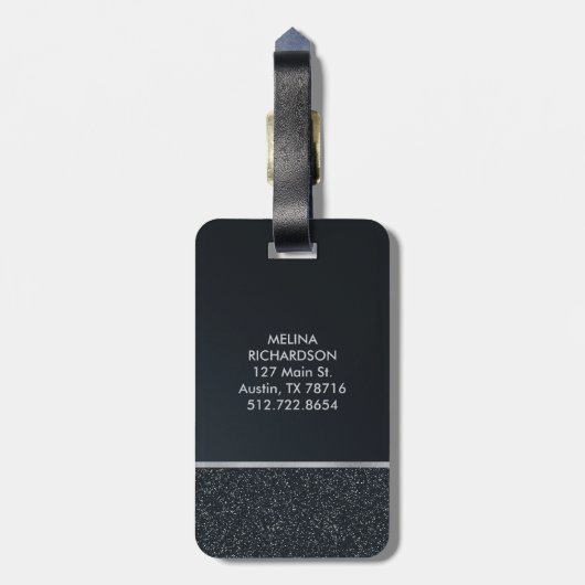 Glitter Dark Grey met Monogram Bagagelabel (Achterkant verticaal)