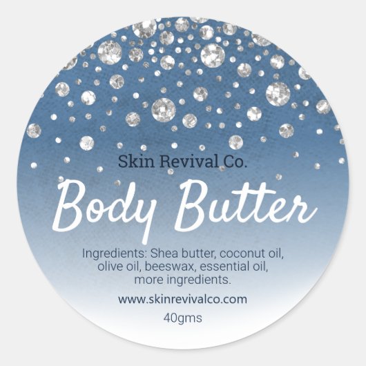 Glitter dauw op blauwe Waterverf body boter labels (Voorkant)
