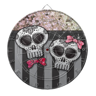 Glitter Day of the Dead Girly Skulls Pirate Stripe Dartbord