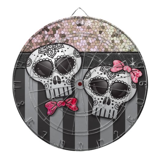 Glitter Day of the Dead Girly Skulls Pirate Stripe Dartbord (Voorkant)