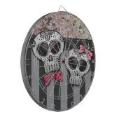 Glitter Day of the Dead Girly Skulls Pirate Stripe Dartbord (Voorkant Links)