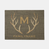 Glitter Deer Antlers Rustic Burlap Family Monogram Deurmat (Voorkant)