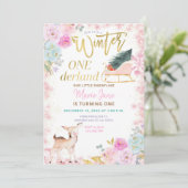 Glitter Deer Pink Winter Onederland  Kaart (Staand voorkant)