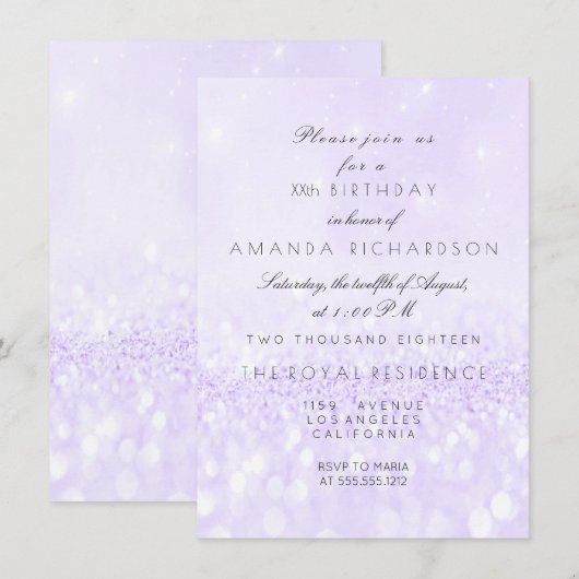 Glitter Delicate Pastel Lila Paars Amethyst Kaart (Voorkant / Achterkant)