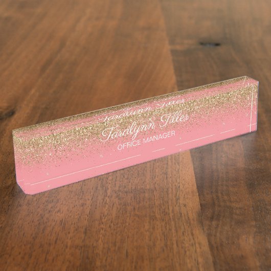 Glitter Desk Roze Naambordje (Zijkant)
