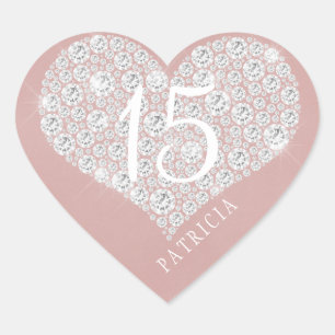 Glitter diamant hart zwart roze quinceanera hart sticker