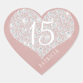 Glitter diamant hart zwart roze quinceanera sticker