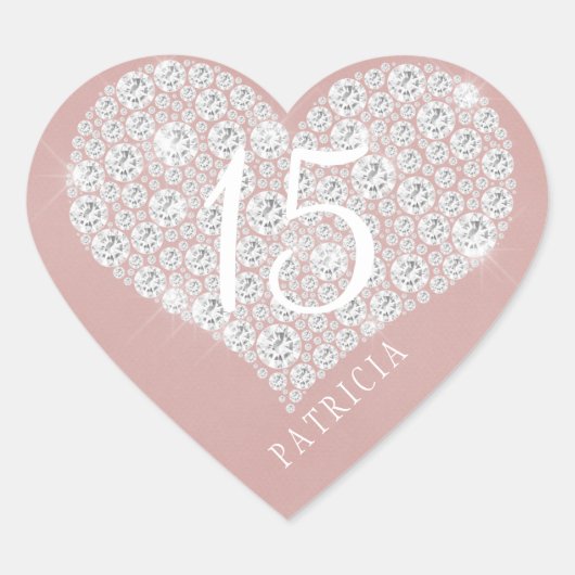 Glitter diamant hart zwart roze quinceanera sticker (Voorkant)