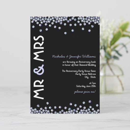 Glitter Diamanten Bruiloft Uitnodigingen (Staand voorkant)