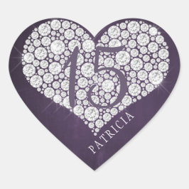 Glitter diamanten hart paarse pruim quinceanera sticker