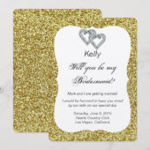 Glitter Diamanten Harten Bruidsmeisje Kaart (Voorkant / Achterkant)