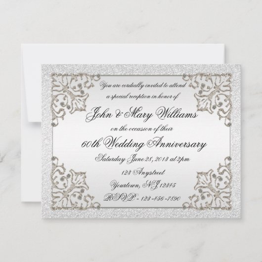 Glitter Diamanten Uitnodiging 60-jarig Huwelijksju (Achterkant)