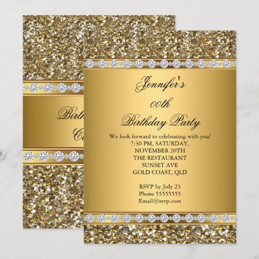 Glitter Diamond Birthday Party 2 Kaart (Voorkant / Achterkant)