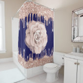 Glitter Diamond Blue Navy Roos Flower Douchegordijn (In situ)