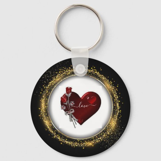 Glitter Diamond en Gold Valentijn Heart Keychain (Voorkant)