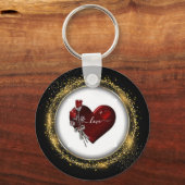 Glitter Diamond en Gold Valentijn Heart Keychain (Voorkant)