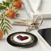 Glitter Diamond en Gold Valentijn Heart Keychain (Zijkant)
