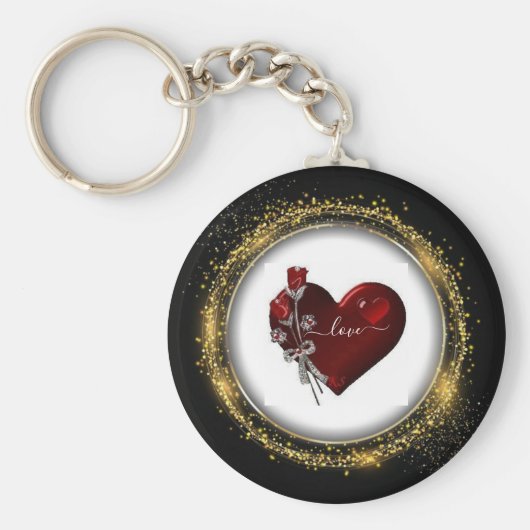 Glitter Diamond en Gold Valentijn Heart Keychain (Voorkant)