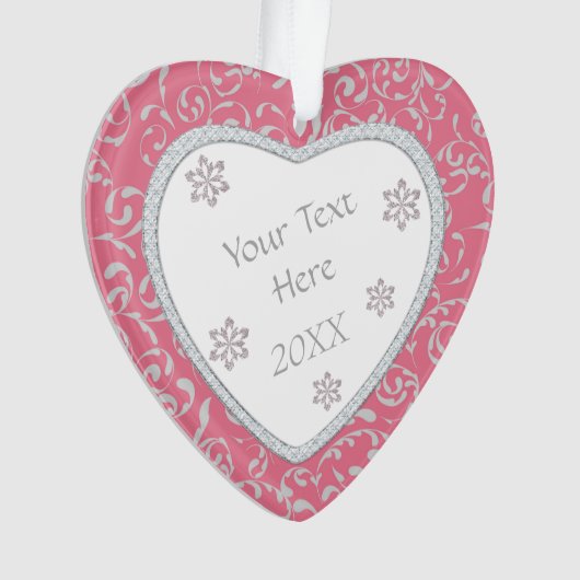 Glitter Diamond Lijst Pink Damask Valentijn Ornament (voorkant)