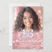 Glitter Diamonds Rose Gold Chic Photo Sweet 16 Kaart (Voorkant)