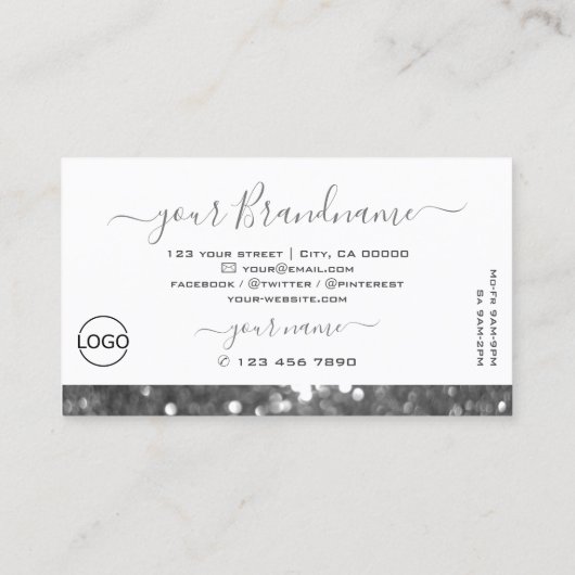 Glitter Diamonds, wit en zilver, toevoegen Logo Visitekaartje (Achterkant)
