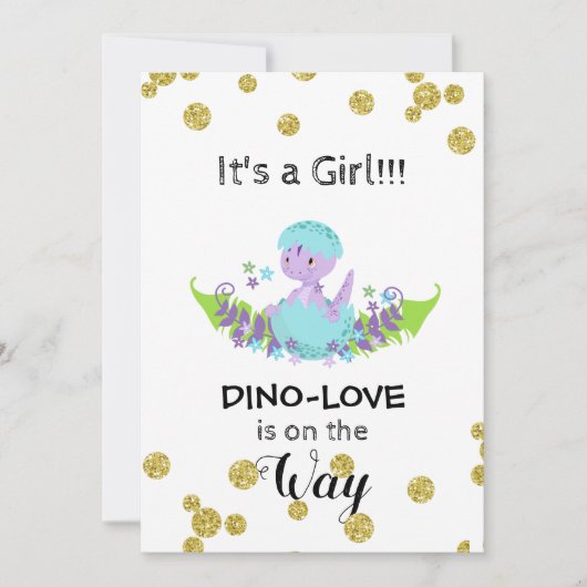 *~* Glitter Dinosaur Baby Girl Shower Kaart (Voorkant)