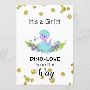 *~* Glitter Dinosaur Baby Girl Shower Kaart
