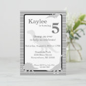 Glitter Dinosaur Trex Girl Birthday Invitation Kaart (Staand voorkant)