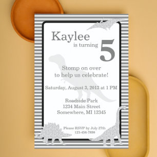 Glitter Dinosaur Trex Girl Birthday Invitation Kaart