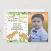 Glitter Dinosaurs Verjaardag Uitnodigingen met Fot (Voorkant)