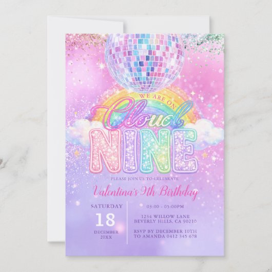Glitter Disco Bal Pastel Cloud Nine Verjaardag Kaart (Voorkant)