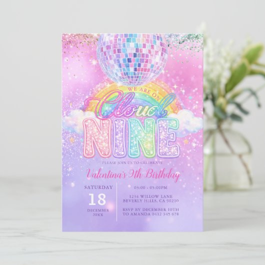 Glitter Disco Ball Pastel Cloud Nine Birthday Kaart (Staand voorkant)