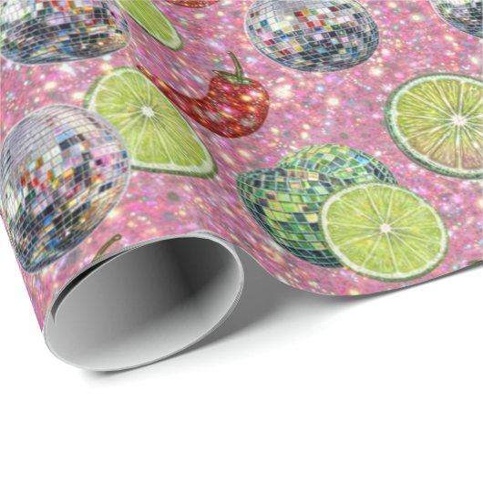 Glitter Disco Lime & Chili Pattern Cadeaupapier (Rol Hoek)