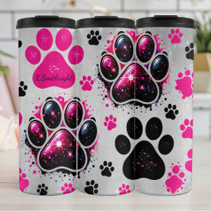Glitter Dog Paw Prints Abstract Thermosbeker
