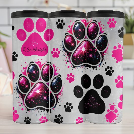 Glitter Dog Paw Prints Abstract Thermosbeker