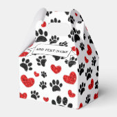 Glitter Dog Paw Prints en Red Hearts Custom Name Bedankdoosjes (Achterkant)